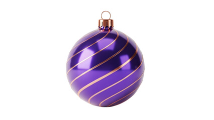 Purple christmas tree ornament with gold stripes isolated on transparent background