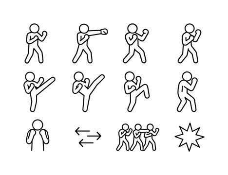 Body Combat Icons. Body combat. Line icon set of body combat: fi