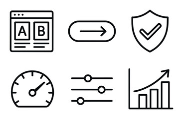 Fototapeta premium Interface icons featuring a/b testing, security shield, speedometer, and more