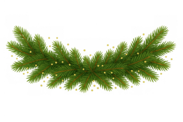 Christmas garland vector art creating festive fir branches border with glowing light decoration on transparent background