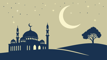 Silhouetted mosque under moonlit sky © Osman