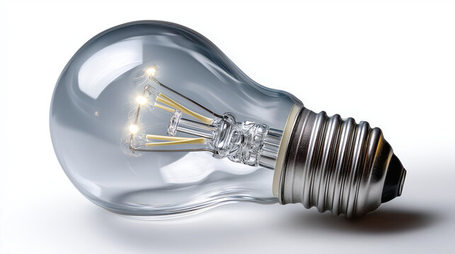 Modern LED filament light bulb featuring a transparent casing and bayonet mount, presented as a plain object isolated on a clean white background, with copy space