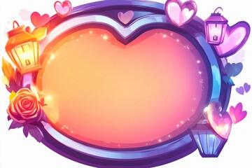 Colorful lantern and hearts decorative frame for a greeting card design perfect for special occasions