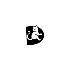 Cute relaxed cat resting over a stylized alphabet shape. Perfect for pet brands, cat stores, animal shelters, and playful modern identity.