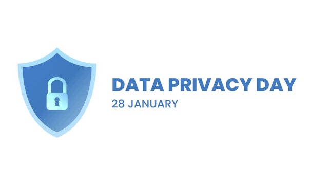 Secure Data Privacy Day Graphic Animation with Shield and Lock Icon