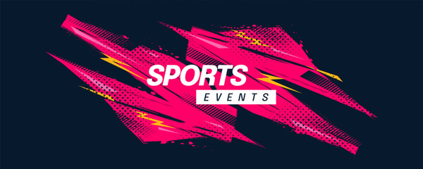 Dynamic Sports Background with Abstract Pink Brush Strokes, Energetic Yellow Streaks and Halftone Pattern