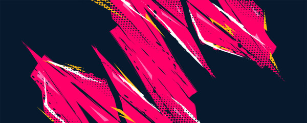 Modern Sports Background with Pink Brush Strokes, Yellow Streaks, and Halftone Pattern. Poster or Banner Template Design for Sports Events or Video Games Promotion