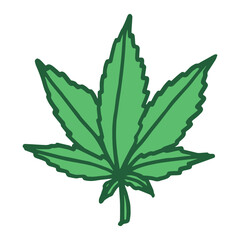 Hand drawn cannabis leaf Medicine marijuana Hemp leaves clipart in doodle style Single element for print, web, design, decor