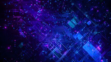 Futuristic digital network glows vibrant electric blue representing advanced artificial intelligence innovation