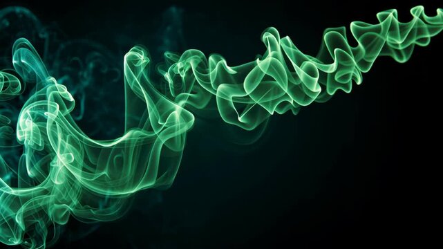 Abstract green smoke swirling across background concept. Ethereal green smoke forming abstract patterns against a dark background.