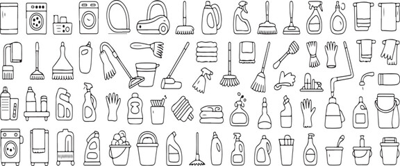 Vector Cleaning line icons. Washing machine, Housekeeping service and Maid cleaner equipment. Window cleaning, Wipe off, laundry washing machine.