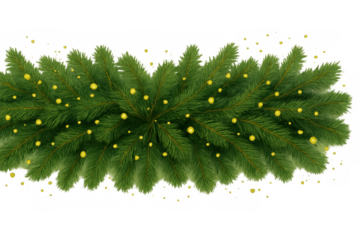 Christmas garland border with glowing yellow lights, creating festive holiday decoration on a transparent background