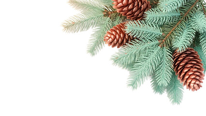 Pine tree branch with pinecones isolated on transparent background for christmas decoration