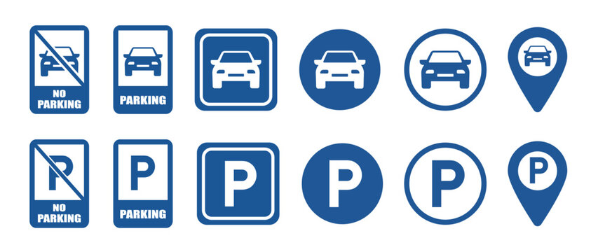 Parking icons. Car parking icon set. Map parking pointer. Vector illustration.