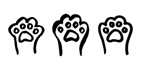 Set of hand drawn cute cat's paw Cat, dog, animal footprint in doodle style Single element for print, web, design, decor, greeting cards, children's prints