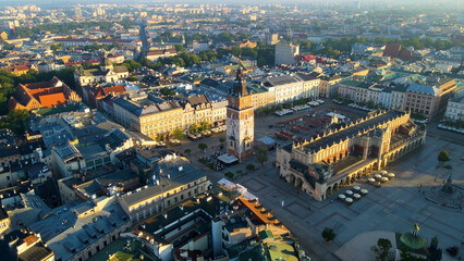Drone view of European city tourism old town Krakow Poland