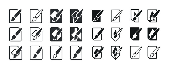 Set of minimalist paintbrush icons in various styles