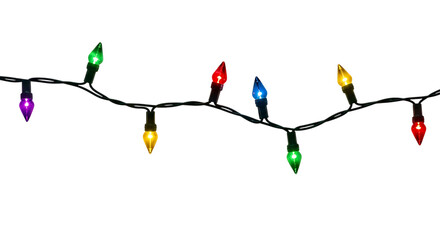 Colorful christmas string lights isolated on transparent background