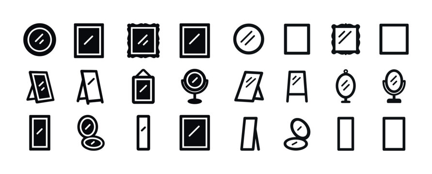 Collection of various mirror icons in different shapes and frame