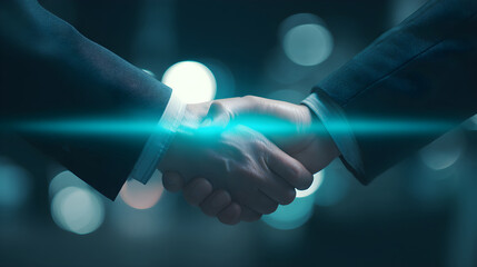 Business people shaking hands, making a digital agreement