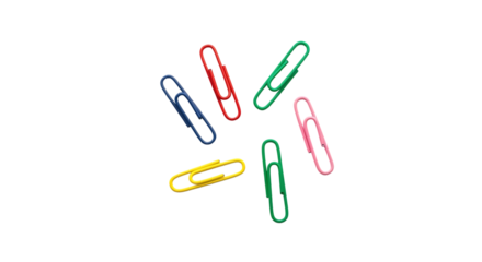 Neon paper clips isolated on transparent background