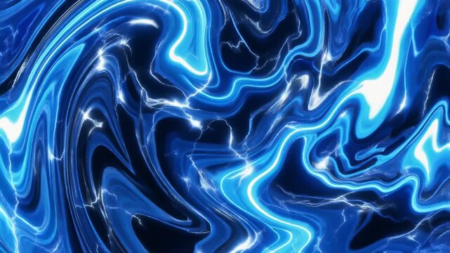 Electric blue marble swirl shifts dynamically with shimmering highlights creating mesmerizing futuristic fluid animation details