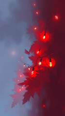 Illustration of Red Lights on Tree Branches Vertical Background 