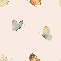 Watercolor butterflies seamless background. Light airy pattern inspired by nature and spring.
