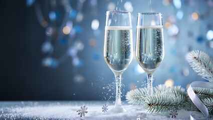 Elegant Champagne Toast for New Year's Eve, Christmas, or Winter Celebration