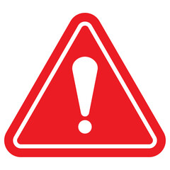 Red triangular warning sign icon, hazard alert icon, caution exclamation symbol for safety communication and emergency risk indication