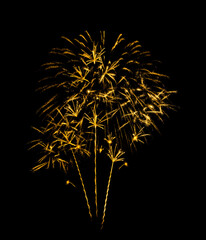 Golden firework sparkling on black background for celebration and anniversary