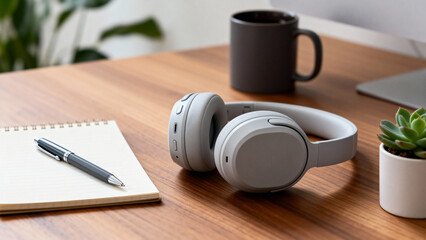 Office desk with pen and notebook