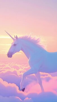 【縦動画】日の出を背景に雲海を駆けるユニコーンの3Dアニメーション  午年の年賀状素材