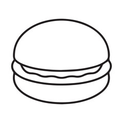Outline drawing of a burger with filling in the middle on transparent background silhouette