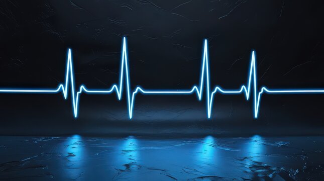 Neon Blue Heartbeat Line on Dark Textured Background - Powered by Adobe