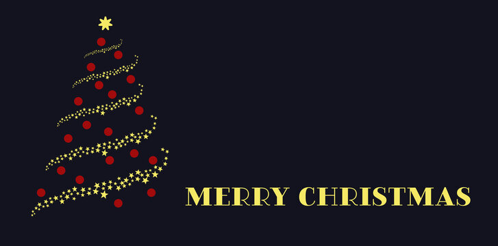 Abete natalizio stilizzato con stelle. palline rosse e augurio scritto