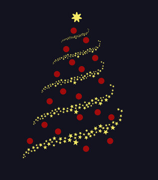 Abete natalizio stilizzato con stelle e palline rosse