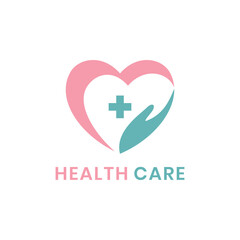 Health care logo medical cross hand heart