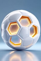 Obraz premium White soccer ball with hexagon pattern and glowing orange accents for dynamic sports imagery