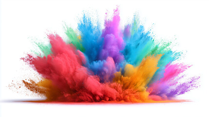 Obraz premium Rainbow powder explosion, isolated on white background. Dynamic explosion. Colorful effect