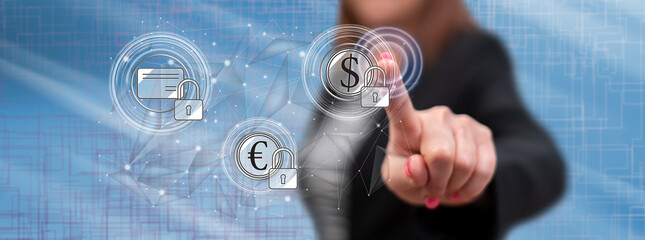 Woman touching a payment security concept