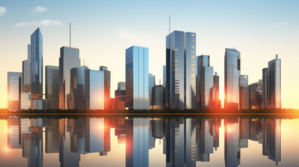 Obraz premium modern skyscrapers in a city skyline during sunset