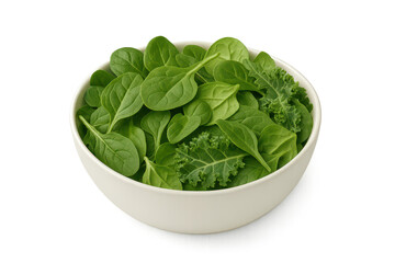 Fresh Spinach and Kale Salad in a Bowl with transparent background.