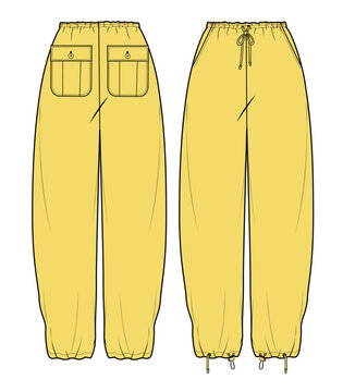 Women's Harem pants technical line drawing vector mockup template.