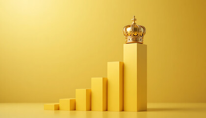 Golden crown on of ascending yellow bar graph