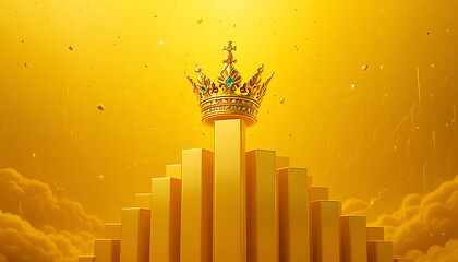 Golden crown on a column surrounded by bars and clouds