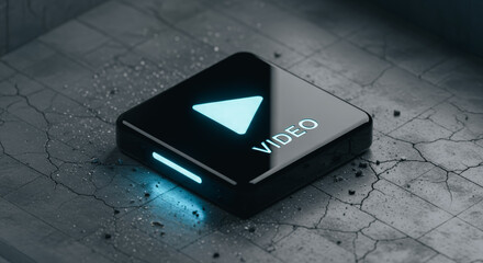 Illuminated video play button on a modern tech device, reflecting the cutting edge in digital entertainment and interactive media.
