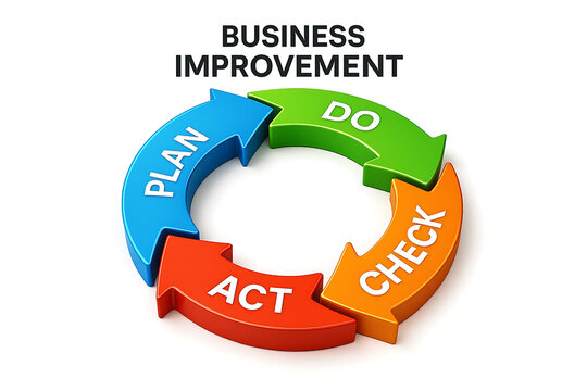 Business improvement cycle with plan do check act steps