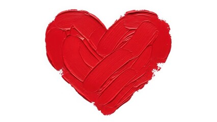 Textured red heart shape painted with thick brushstrokes isolated on white background