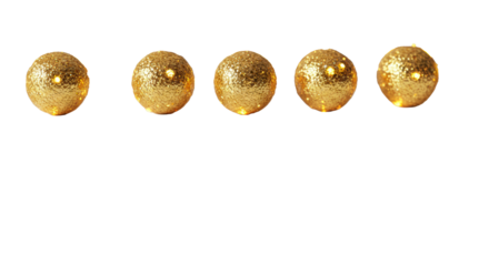 highly detailed warm golden macro bokeh circles with crystalline glitter arranged in a horizontal garland against a transparent background, designed for copy space, concept for festive luxury